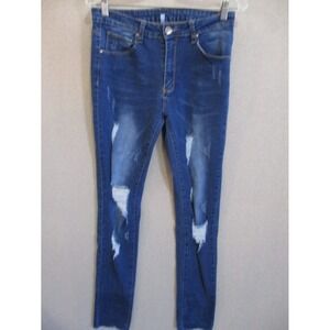 Mania Women's Juniors Size 11 Blue Skinny Distressed Medium Wash Stretch Jeans